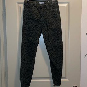 LOFT dark green animal print straight leg pants